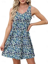 levne Neformální květinové šaty-Dámské Mini šaty Boho šaty Elegantní Na běžné nošení Plážový styl Volný Cikánské Bez rukávů Do V aqua modrá Colourful Bílá Rubínově červená Léto