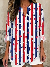 cheap Independence Day Top-Independence Day Women&#039;s Patriotic Fourth of July Blouse Graphic Flag Vintage Tropical Hawaiian Long Sleeve V Neck Regular Tops Daily Holiday Beach Wear Print Yellow Red Blue Summer Spring
