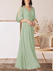 preiswerte Bodenlänge-A-Linie Brautmutterkleid Hochzeitsgast Elegant V Ausschnitt Bodenlang Chiffon Halbarm mit Raffung 2025