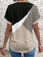 billige Stripe og geometrisk t-skjorte-Dame T skjorte Grafisk Geometrisk Årgang Stilfull Moderne Kortermet V-hals Vanlige topper Daglig Trykt mønster Rosa Blå Lilla Grønn Kakifarget Sommer
