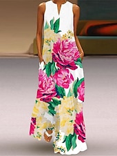 ieftine Rochii casual florale-Pentru femei Rochie Lunga Rochie Maxi Rochie casual Rochie de vară Modă În aer liber Petrecere Concediu Fit regulat Floare Fără manșon În V Negru Alb Roz Îmbujorat Vară