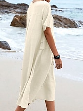 preiswerte Kleider aus Baumwolle und Leinen entwerfen-Damen Midikleid Baumwoll-Leinen-Kleider Freizeitkleid Sommerkleid Klassisch Modern Täglich Wochenende Normale Passform Einfach Kurzarm Rundhalsausschnitt Schwarz Gelb Rosa Königsblau Sommer