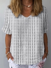 economico T-shirt a righe e geometrico-Per donna Camicia Grafico Geometrico A righe Elegante Classico Casual Manica Corta Scollo a V Top Regolari Quotidiano Abbigliamento mare Abbigliamento da vacanza Stampato Verde chiaro Blu Grigio