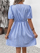 ieftine Rochie cu dungi și geometrică-Pentru femei Rochie Mini Rochie A line Rochie de vară Casual Zilnic Fit regulat Grafic Dungi Manșon scurt Stil Nautic Negru Albastru piscină Vară
