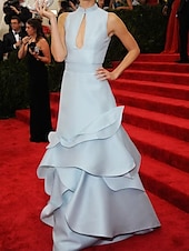 preiswerte BLAU-Blaues Meerjungfrau-/Trumpet-Galakleid Roter Teppich Kleid Formelles Kleid Hochzeitskleid Gericht Bahn Mock Neck Satin mit Rüschen Verdeckt Knöpfe