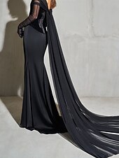 economico NERO-Abito nero in velluto con corsetto, abito da sera a sirena/tromba, elegante, formale, da sposa, strascico a corte, scollo a cuore, in pizzo con manica arricciata 2025