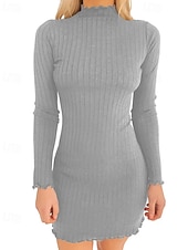 cheap Bodycon Club Dresses-Women&#039;s Mini Dress Bodycon Fashion Modern Outdoor Vacation Going out Regular Fit Plain Long Sleeve Crew Neck Black White Gray Summer