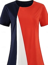 billige Stripe og geometrisk t-skjorte-Dame Bluse Geometrisk Fargeblokk Stilfull Fritid Kortermet Crew-hals Vanlige topper Daglig Trykt mønster Svart Gul Blå Oransje Brun Sommer