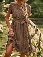 ieftine Rochii Boho-Pentru femei Rochie Mini Rochie florala Rochie Boho Rochie imprimata Modă Clasic Modern Vacanță Concediu Ieșire Fit regulat Floare Manșon scurt Stil Nautic Roșu-aprins Albastru piscină Maro Trifoi