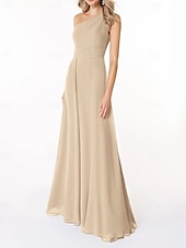 abordables Robes de demoiselle d&#039;honneur-Ligne A Robe de Demoiselle d&#039;Honneur  Une Épaule Sans manches Élégant Longueur au sol Chiffon avec Plis / Fronces 2022