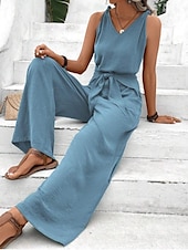 abordables mono de vacaciones-Mujer Mono Activo Floral Sin Mangas Perneras anchas Escote en Pico Vacaciones Calle Ajuste regular Negro Rosa Azul Piscina Verano