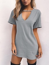 ieftine Rochie simplă-Pentru femei Rochie Mini Rochii Tricou Rochie de vară Casual Zilnic Fit regulat Simplu Manșon scurt În V Negru Alb Maro Trifoi Vară