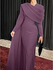 abordables ROUGE-Robe Svelte Rouge Noir Rouge Vert de Noël Robe de Soirée Élégante Robe Cape Formelle Automne Traîne Balayée  Brosse Manches Longues Col Boulé Tissu Extensible avec Boutons Fente robe à impressionner