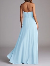 economico Abiti da damigella-Abito da damigella a trapezio, scollo a V, maniche lunghe, elegante, strascico a ruota in chiffon con pieghe e volant 2025