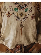 abordables Tops bohèmes-Femmes Chemisier occidental Chemise Bohème Chemisier Fleur Moderne Occasionnel manche longue Col en V Hauts Réguliers Quotidien Fête Sortir Imprimé Abricot Été