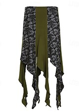 preiswerte Grafische Röcke-Damen Rock Lässig Boho Midi Mittlere Hüfthöhe Röcke Blumen Farbblock Spleißen Druck Asymmetrischer Saum Mikroelastisch Urlaub Straße Grün Sommer Polyester