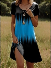 preiswerte Kunst &amp; Design Kleid-Damen Minikleid Freizeitkleid T-Shirt-Kleid Sommerkleid Shiftkleid Urlaub Lässig Boho Party Strand Formpassend Ombre Grafik Kurzarm Rundhalsausschnitt Weiß Rote Blau Orange Sommer Frühling