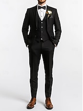 billige Bryllupsdrakter-herrebryllupsdresser med svart slips sommer mote formell ensfarget standard passform 3-delt enkeltspent to-knapps dress