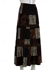 economico Gonne grafiche-Per donna Gonna Linea A Svasato Casual Boho Maxi Vita Alta Gonne Blocco di colori Patchwork Vacanza Ferie Marrone Estate Poliestere