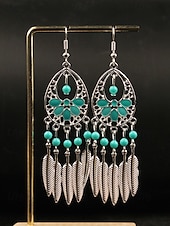 cheap Women&#039;s Earring-Women&#039;s Bohemian Turquoise Drop Earrings – Vintage Western Style Statement Jewelry with Feather and Bead Details for Parties, Festivals and Casual Wear