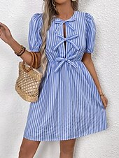 ieftine Rochie cu dungi și geometrică-Pentru femei Rochie Mini Rochie A line Rochie de vară Casual Zilnic Fit regulat Grafic Dungi Manșon scurt Stil Nautic Negru Albastru piscină Vară