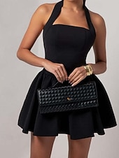 preiswerte Abschlusskleider-Damen Minikleid Weißes Kleid Abschlusskleid Partykleid Cocktailkleid Mode Party Date Teegesellschaft Normale Passform Einfach Ärmellos Neckholder Schwarz Weiß Wein Sommer