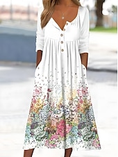 preiswerte Blumenkleid-Damen Midikleid Sommerkleid Faltenkleid Urlaub Lässig Strand Ferien Normale Passform Blumen Grafik Kurzarm Rundhalsausschnitt Weiß Blau Leicht Blau Sommer