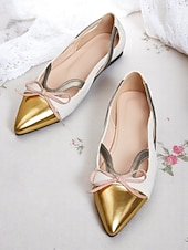 abordables Années 1950-Ballerines vintage à bout pointu pour femme des années 1950 – bout renforcé doré métallisé, détail nœud rose, design découpé élégant, ballerines rétro chic pour le bureau et les fêtes