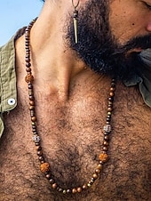 abordables Bijoux pour hommes-Collier de perles en bois naturel pour homme – Bijoux tribaux bohèmes faits à la main pour le yoga, la méditation, les festivals et le quotidien