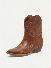 levne Cowboy &amp; Western Boots-Dámské tyrkysové kovbojské boty z umělé kůže, westernové, s vyšívanou špičatou špičkou, do poloviny lýtek, vhodné pro outfity ve venkovském stylu, rodea a venkovní akce.
