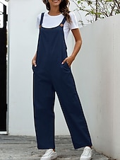 abordables Pantalon uni en coton et lin-Femmes Normal Pantalon en coton et lin Basique Couleur Unie Sans manches Col en U Avec Poches Rue Sortir Coupe régulière Noir Blanche bleu marine Été