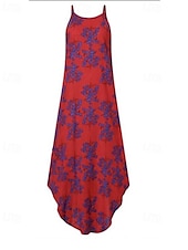 tanie Sukienki boho-Damskie Długa sukienka sukienka maxi Sukienka w kwiatki Sukienka z nadrukiem Moda Nowoczesny Na zewnątrz Urlop Wyjściowe Regularny Kwiat Bez rękawów Półgolf Czerwony Niebieski Czerwona róża Lato
