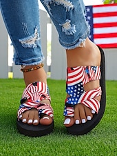 abordables Sandales Décontractées-Baskets Flyknit pour femmes, motif 4 juillet, avec lacets arc-en-ciel colorés – Chaussures de course respirantes à étoiles et rayures pour le jour de l&#039;indépendance et le style sportif quotidien