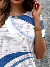 abordables T-shirt rayé et géométrique-Femmes T-shirt Graphique Géométrique Géométrie ancien Élégant Classique Manche Courte Col ras du cou Col rond Hauts Réguliers Quotidien Imprimé Bleu Été Printemps