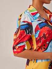 billiga tryck avslappnad klänning-satin konstnärlig stilleben tryck maxi skjortklänning