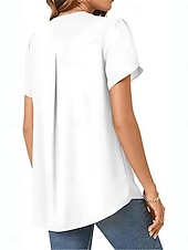 abordables Hauts Unis pour Femmes-Femmes Chemisier Couleur Unie Élégant Basique Occasionnel Manche Courte Col en V Hauts Réguliers Quotidien Noir Blanche Bleu Vert Abricot Été