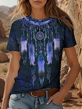levne Boho tričko-Dámské Tričko Grafika Čechy Vinobraní stylové Krátký rukáv Tričkový Běžné topy Denní Jdeme ven Víkend Tisk Žlutá Rubínově červená Vodní modrá Fialová Trávová zelená Léto Jaro