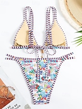 abordables Ensemble de bikinis-Femmes Maillots de Bain Bikini 2 pièces Maillot de bain Dos nu Tropical Tenues de plage Fleur Col en V Sans manches Maillots de bain