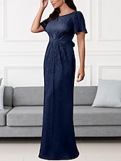 preiswerte Bodenlänge-A-Linie Brautmutterkleid Hochzeitsgast Elegant Rundhalsausschnitt Bodenlang Chiffon Kurzarm mit Raffung 2025