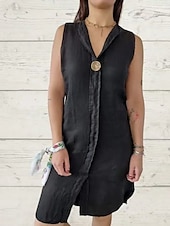 preiswerte Kleider aus Baumwolle und Leinen entwerfen-Damen Minikleid Kleider mit Leinenstruktur aus Poly-Baumwolle Freizeitkleid Sommerkleid Klassisch Modern Täglich Wochenende Normale Passform Einfach Ärmellos V Ausschnitt Schwarz Rosa Grün Sommer