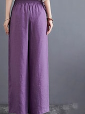 abordables Pantalón liso de lino y algodón-Mujer Pantalones de lino y algodón pantalones Ropa de calle Casual Longitud total Cintura Media Plano Bolsillo Cintura elástica Al Aire Libre Cómodo Ropa Cotidiana Noche Albaricoque Negro Azul Morado
