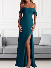 economico Abiti da damigella-Abito da Damigella A-Line Collo a V Manica Lunga Elegante Treno di Spazzata  Strascico Chiffon con Pieghe  Volant