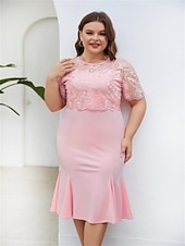 economico Lunghezza del tè-Abito madre della sposa abito elegante scollo a girotea lunghezza tè pizzo maniche corte con colore solido