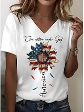olcso Függetlenség Napja Csúcs-Női Patrióta Póló Grafika Amerikai Zászló Vintage Stílusos Klasszikus Rövid Ujjú V Nyakú Rendes Felsők Napi Hétvégi Nyomtatás Fekete Fehér Sárga Kék Nyár Tavasz