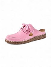 cheap Women&#039;s Clogs &amp; Mules-Women&#039;s Soft Sole Moccasin Mules– Pink Loafers with Fringed Detail, Lightweight Slip-On Design with Cutouts, Perfect for Garden Strolls and Casual Outings