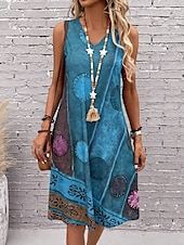 tanie Sukienki boho-Damskie Sukienka mini Sukienka letnia Sukienka A line Letnie sukienki Urlop Codzienny Boho Regularny Graficzny Geometryczny Kolorowy blok Bez rękawów Dekolt w kształcie litery U Ciemnoczerwony