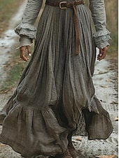 tanie Sukienki boho-Damskie Długa sukienka sukienka maxi Codzienne sukienki Sukienka rozkloszowana Letnie sukienki Sukienka Boho Zabytkowe Urlop Codzienny Święto Regularny Graficzny Długi rękaw W serek Szary Lato