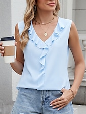 ieftine Top simplu-Pentru femei Camisole Tank Top Culoare solidă Zilnic Casual Fără manșon În V Topuri obișnuite Zilnic Bufantă Negru Alb Albastru piscină Fucsia Vară