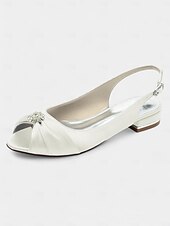olcso Koktél-női szatén slingback esküvői magassarkúk kristálydíszítéssel - elegáns menyasszonyi slingbackek különleges alkalmakra
