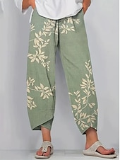 preiswerte Gerade geschnittene Hose-Damen Weites Bein Chinos Baggy-Hosen Urlaub Vintage Ethno-Stil Volle Länge Hohe Taille Blumen Grafik Drucken Thermowarm Atmungsaktiv Weich Mikroelastisch Urlaub Straße Lässig Dunkelgrau Rubinrot
